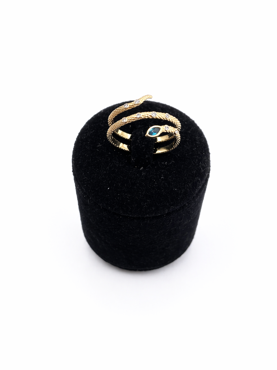 Bague Plaqué Or en forme de Serpent avec Oxydes blanc et bleu-vert