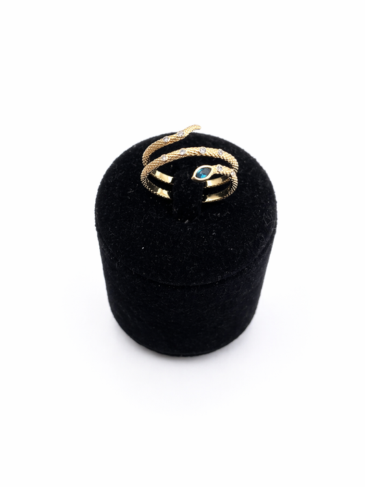 Bague Plaqué Or en forme de Serpent avec Oxydes blanc et bleu-vert
