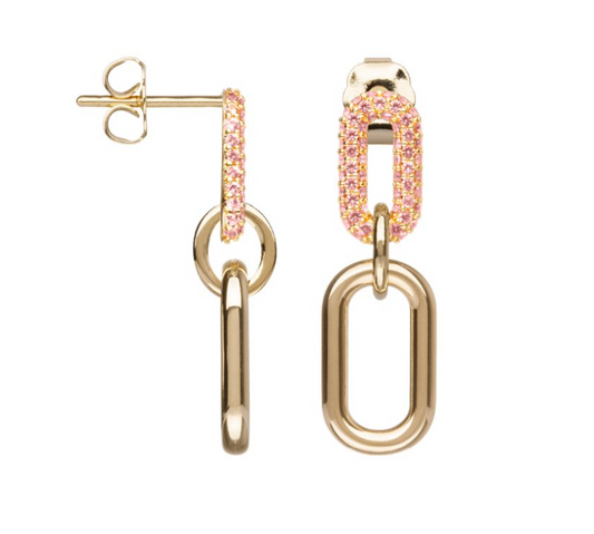 Boucles d'Oreilles Pendantes en Plaqué Or et Oxydes Rose