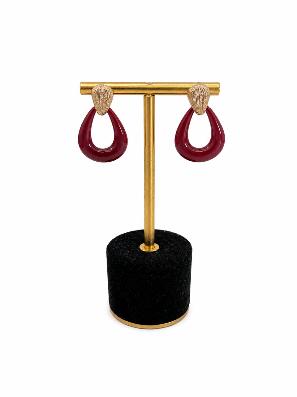 Boucles d'Oreilles Plaqué Or et Résine Bordeaux