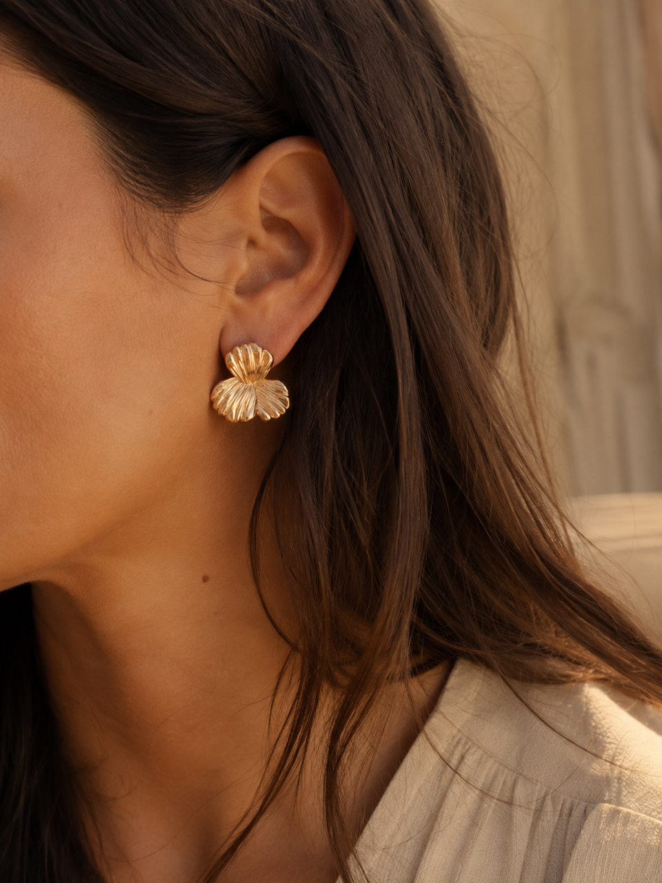 Boucles d'Oreilles en Plaqué Or Style Floral
