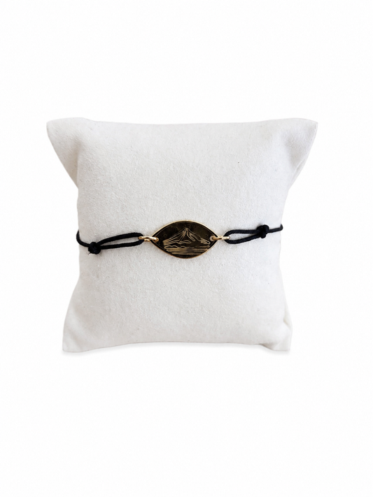 Bracelet Plaqué Or et Cordons noir - Pendentif Calisson et Sainte Victoire - Création