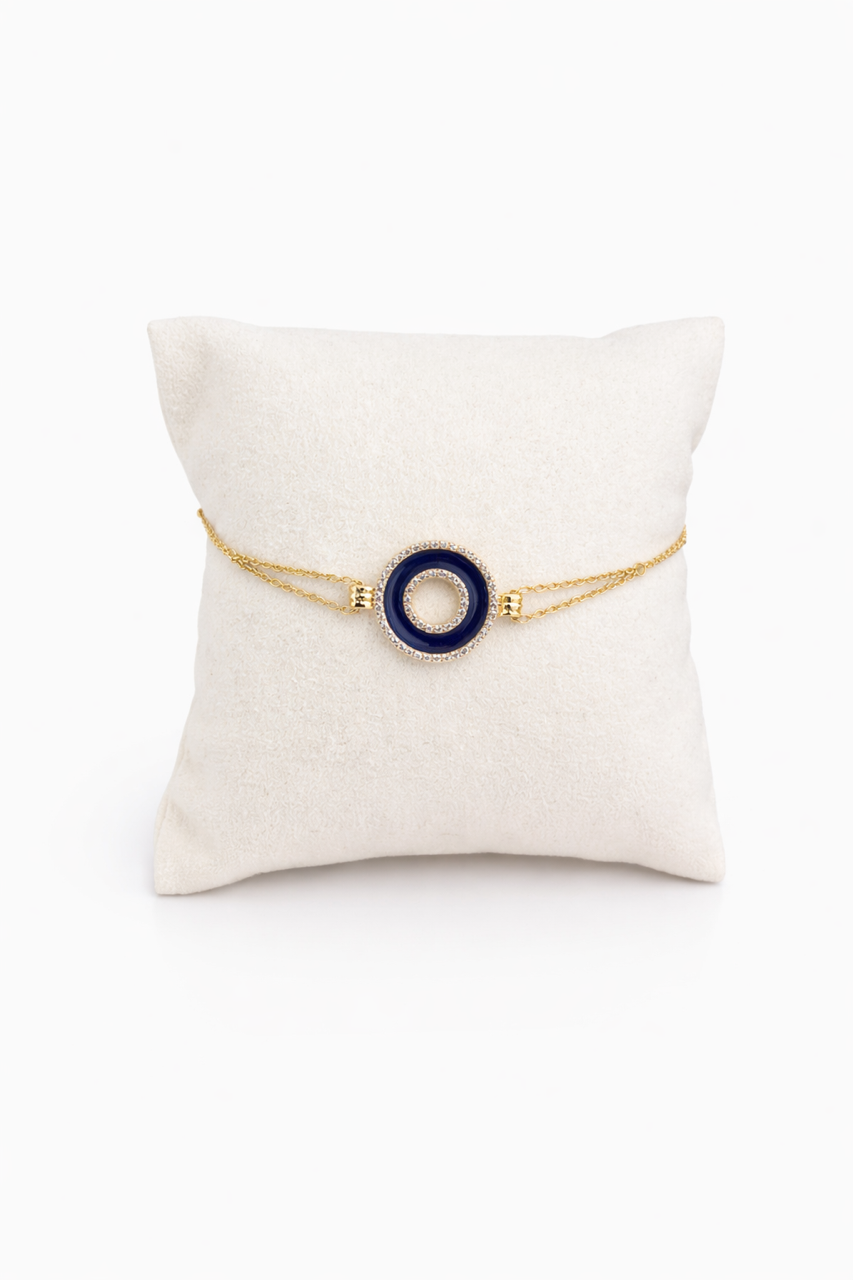 Bracelet Plaqué Or, Oxydes et Laque bleu