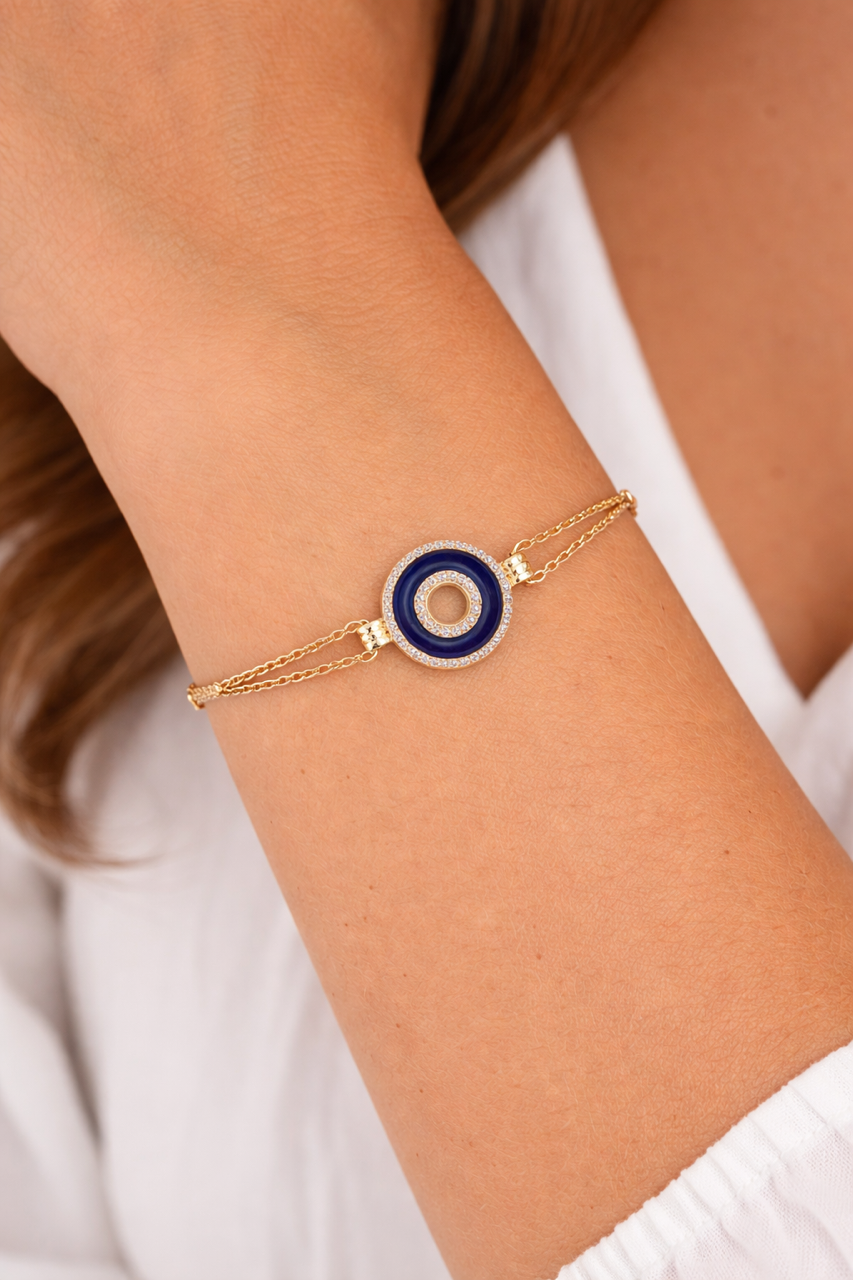 Bracelet Plaqué Or, Oxydes et Laque bleu
