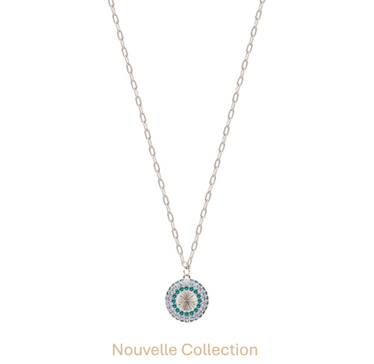 COLLIER ARGENT - PENDENTIF OXYDES BLANC ET VERT