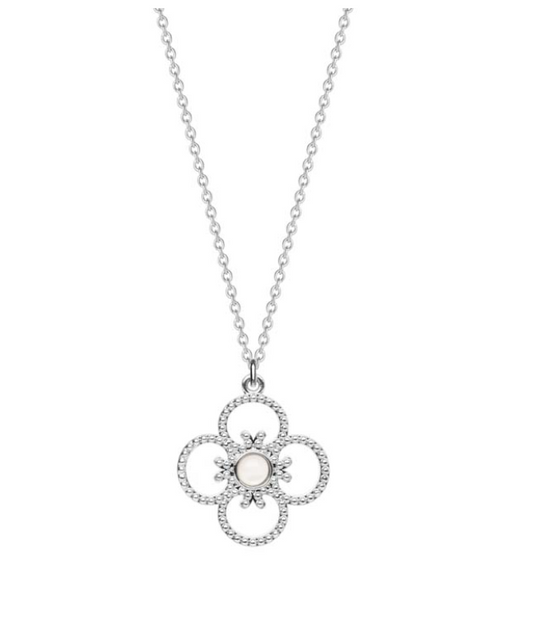 COLLIER ARGENT - PENDENTIF TREFLE AVEC PERLE DE NACRE