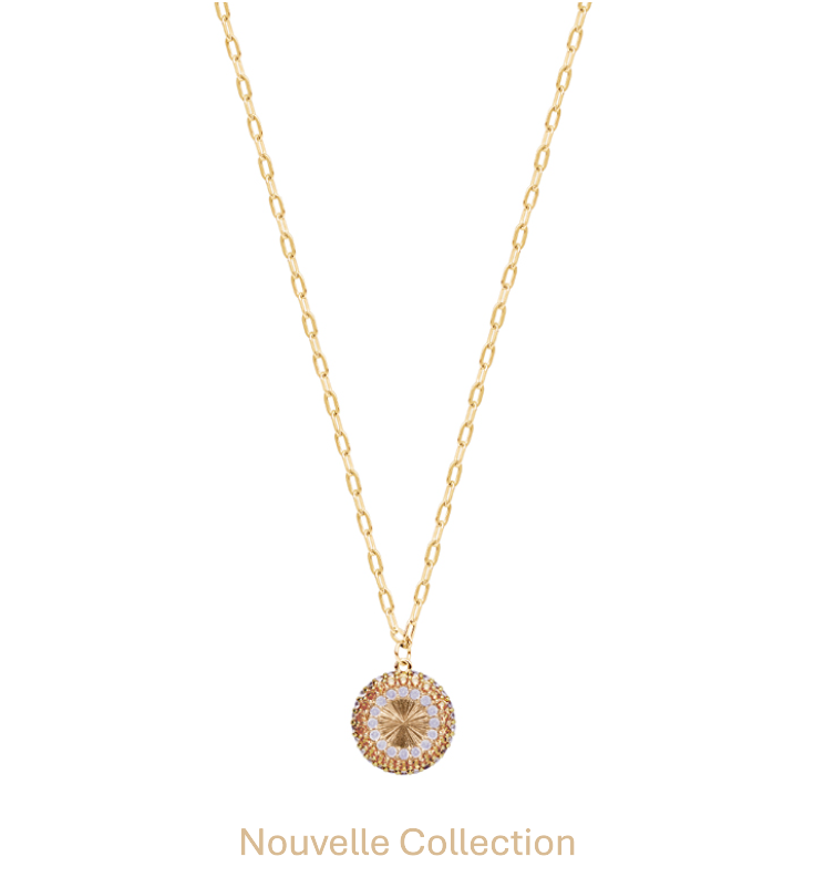 COLLIER PLAQUÉ OR - PENDENTIF SERTI OXYDE BLANC ET ROSE