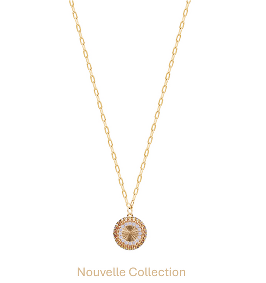 COLLIER PLAQUÉ OR - PENDENTIF SERTI OXYDE BLANC ET ROSE
