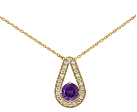 Collier en Or Jaune 18 Carats avec pendentif Améthyste et Oxydes de Zirconium