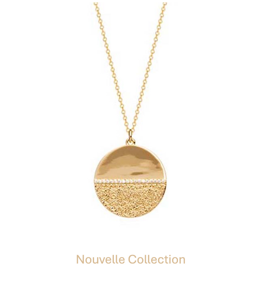 COLLIER PLAQUÉ OR - PENDENTIF CERCLES ET LIGNES OXYDES