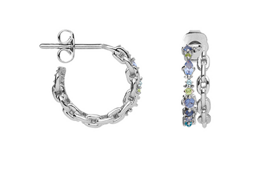 BOUCLES D'OREILLES ARGENT - CREOLES - OXYDES BLEU ET VERT