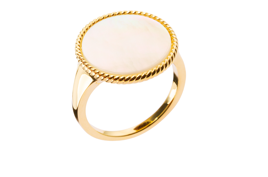 BAGUE PLAQUÉ OR - DISQUE DE NACRE