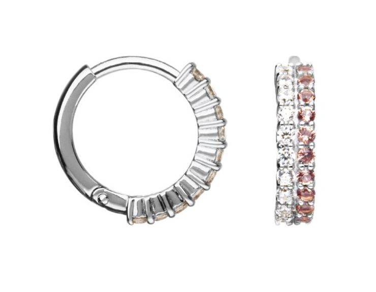 Boucles d'Oreilles Mini Créoles avec Oxydes Blanc et Rose