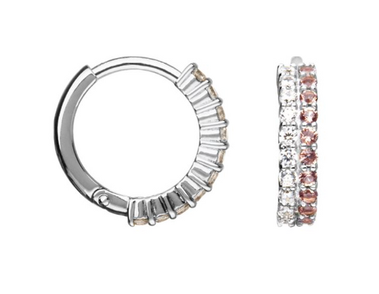 Boucles d'Oreilles Mini Créoles avec Oxydes Blanc et Rose