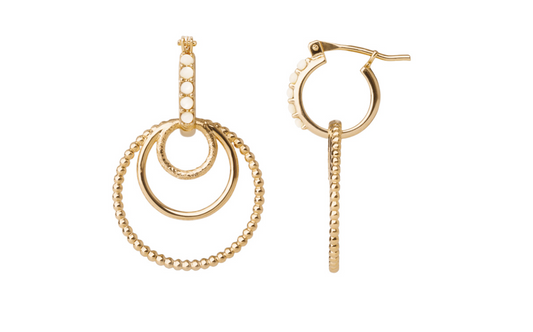 BOUCLES D'OREILLES CREOLES PENDANTES ET PERLES DE NACRE