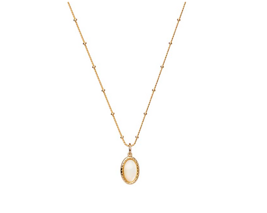 COLLIER PLAQUE OR - PERLE NACRE BLANCHE OVALE