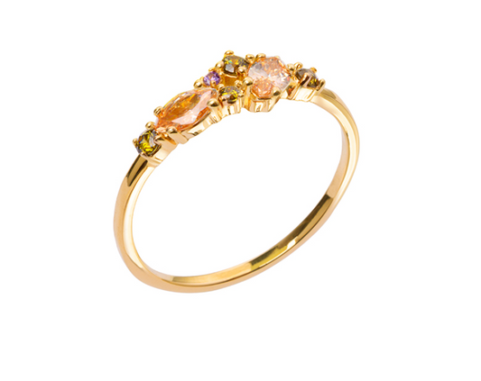BAGUE PLAQUÉ OR OXYDES MULTICOLORES