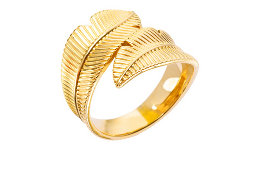 BAGUE PLAQUÉ OR - PLUMES