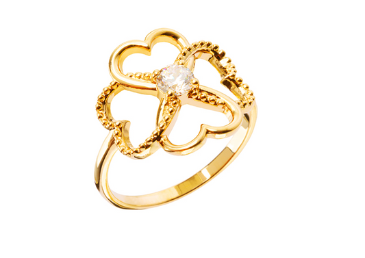 BAGUE PLAQUÉ OR ET OXYDE - TREFLE