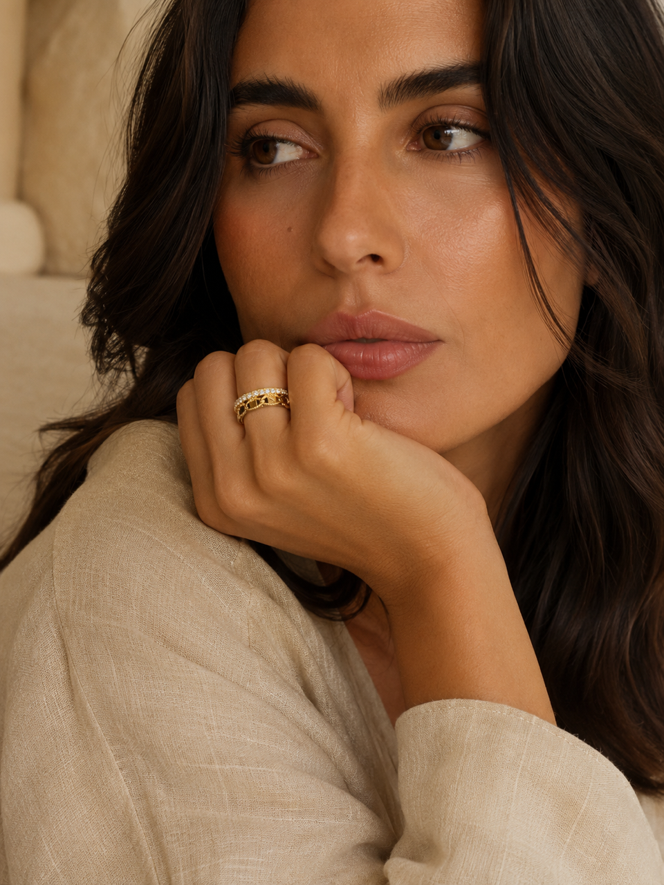 Bague en Plaqué Or et Oxyde de Zirconium style chaîne