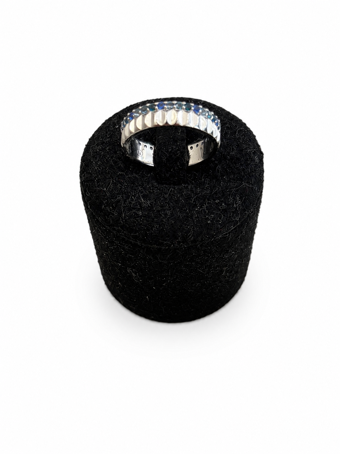 Bague en Argent Ciselée avec Oxydes Bleu et Vert