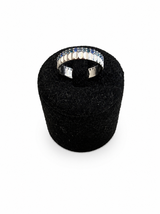 Bague en Argent Ciselée avec Oxydes Bleu et Vert