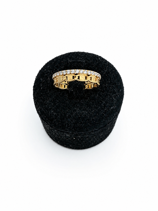 Bague en Plaqué Or et Oxydes - Style chaîne