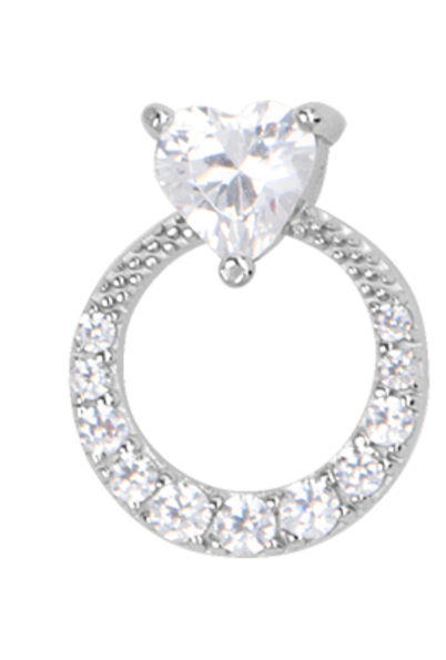 Boucles d'oreilles puces en Argent  – Cœur et anneau pavé d'oxydes de zirconium