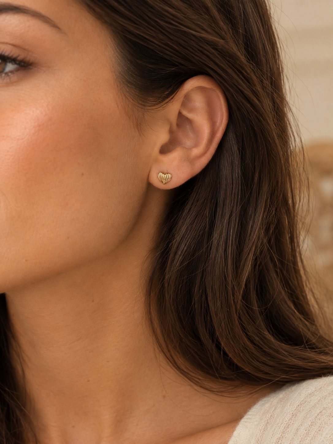Boucles d'Oreilles puces en Or 18 carats - Forme Coeur