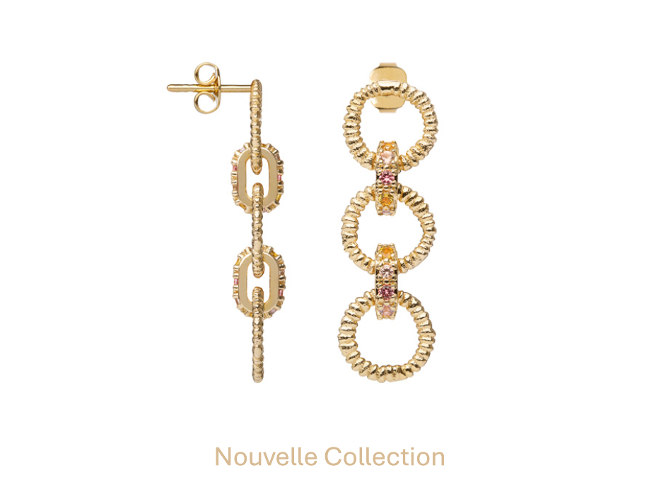 BOUCLES D'OREILLES PLAQUÉ OR - PENDANTES - OXYDES MULTICOLORE