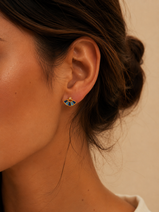 Boucles d'Oreilles e, Plaqué Or et Émail