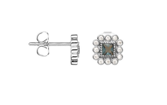 Boucles d'Oreilles Puces en Argent et Oxydes Blanc et Bleu