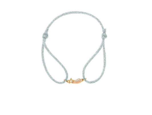 BRACELET ENFANT - LACET BLEU CIEL - PENDENTIF ETOILE FILANTE LAQUE ROSE