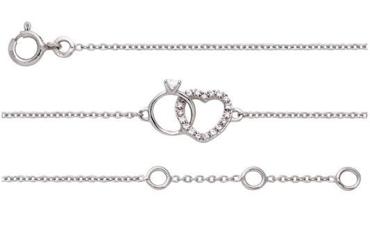 BRACELET ARGENT ET OXYDES - COEUR ET SOLITAIRE
