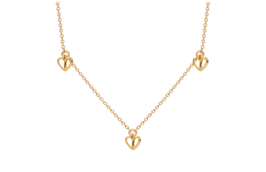 COLLIER PLAQUÉ OR 3 PENDENTIFS COEURS