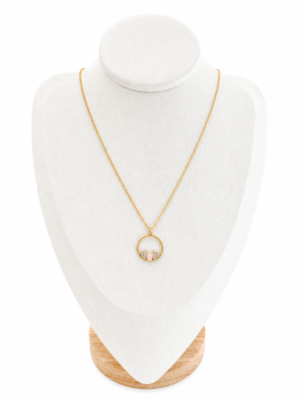 Collier Plaqué or avec Quartz Rose et Oxydes de Zirconium