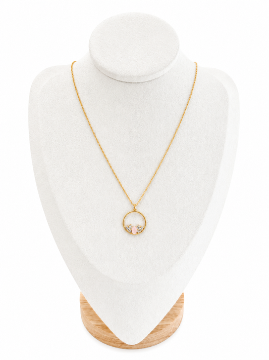 Collier Plaqué or avec Quartz Rose et Oxydes de Zirconium