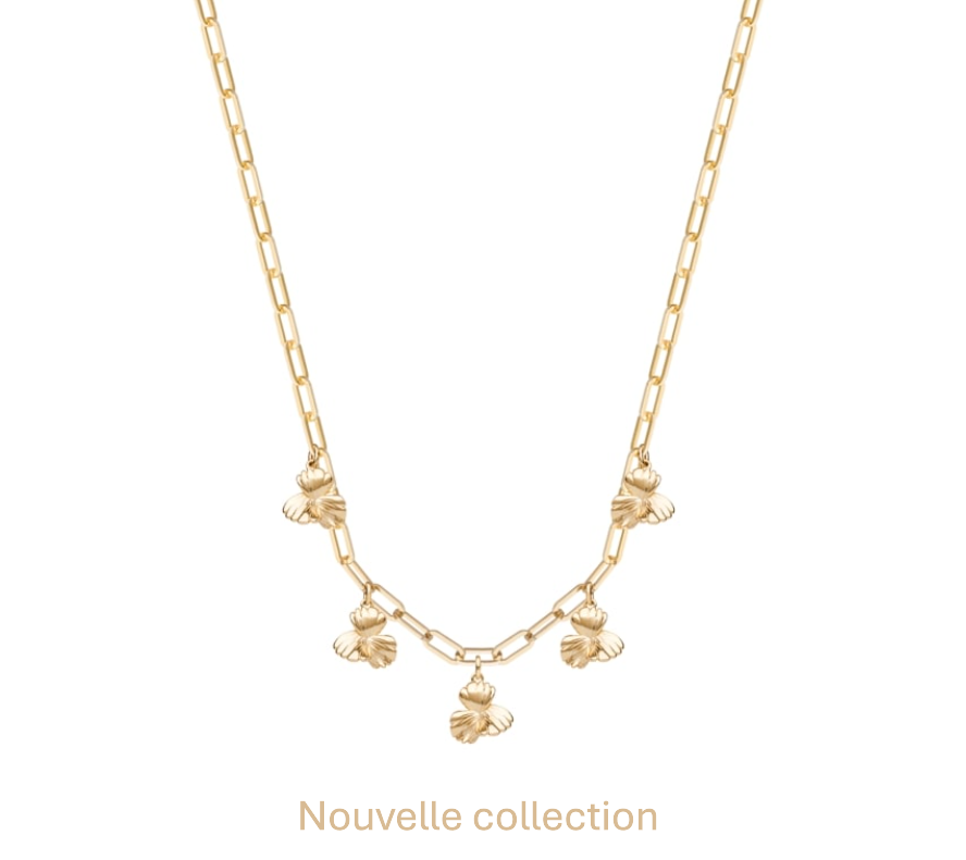 COLLIER PLAQUÉ OR - 5 COQUELICOTS STYLISÉS