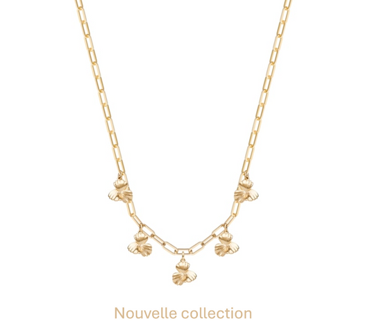 COLLIER PLAQUÉ OR - 5 COQUELICOTS STYLISÉS