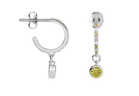 Boucles d'Oreilles Créoles en Argent avec Pendentif Vert
