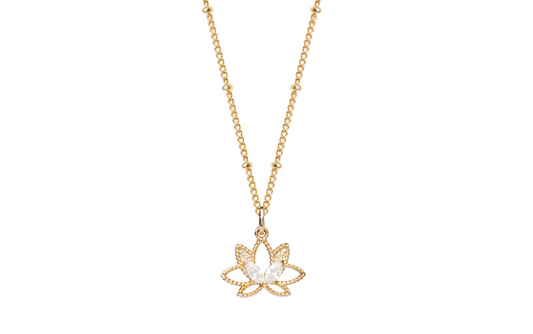 COLLIER PLAQUÉ OR LOTUS ET OXYDE