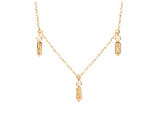 COLLIER PLAQUÉ OR 3 PENDENTIFS ET OXYDES