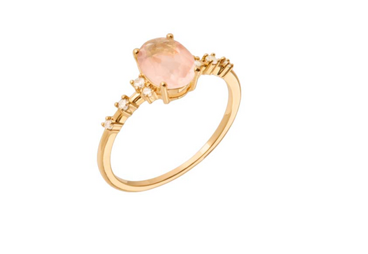 BAGUE PLAQUÉ OR ET QUARTZ ROSE